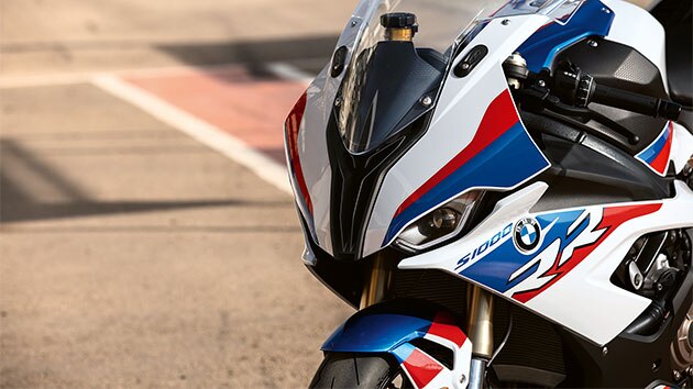 Detail view of the BMW RR headlights